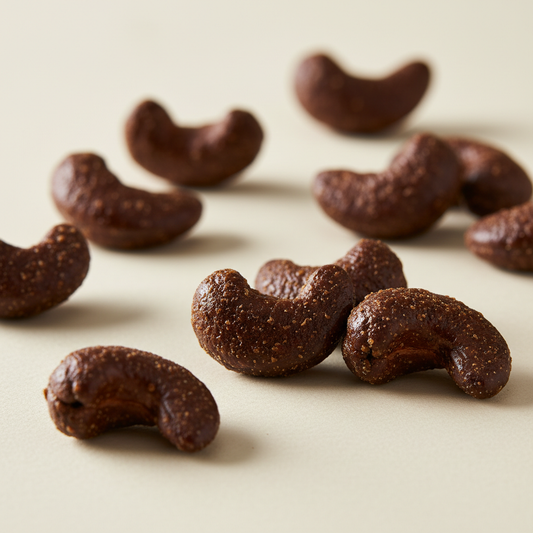 Premium coffee cashews on a cream background